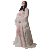 Bohemian style pregnant woman lace dress, pregnant woman photography photo photo, floor mopping long dress