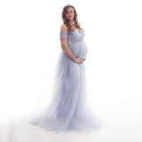 Amazon Foreign Trade One Line Collar Lace Mesh Pregnant Women Photography Photo Dress Pregnant Women Photography Mesh Tail