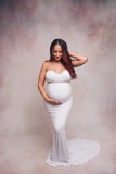 Elastic knitted strapless maternity dress with a long tail dress for pregnant women, taking photos and taking photos of the dress