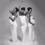 Elastic knitted strapless maternity dress with a long tail dress for pregnant women, taking photos and taking photos of the dress