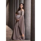 Pregnant women's photo shoots, chiffon dresses, long dresses, one line neckline elastic maternity photography dresses, long dresses