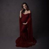 Pregnant women's photo shoots, chiffon dresses, long dresses, one line neckline elastic maternity photography dresses, long dresses