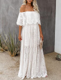 Amazon Wish Summer One Line Neck Lace Dress Long Dress Foreign Trade Women's Lace Dress