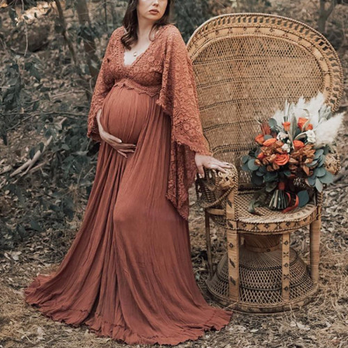 Bohemian style maternity photography dress long dress for foreign trade Amazon Wish Boho maternity photo lace