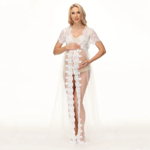 Lace Perspective Pregnant Women Photography Dress Mesh Lace Pregnant Women Photography Cardigan Long Dress