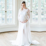 Hollow lace woven chiffon maternity dress Amazon Wish maternity photo chiffon long dress