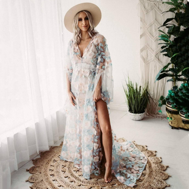 Lace Embroidered Bohemian Style Dress Perspective Lace Boho Tassel Dress Long Dress