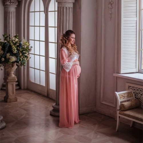 European and American foreign trade chiffon pregnant women's long dresses, photos of pregnant women, cardigans, long dresses, dresses, lace patchwork chiffon