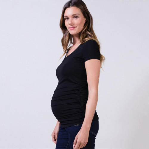 Amazon European and American Solid Round Neck Pregnant Women's T-shirt Modal Elastic Short Sleeve Pregnant Women's Top T-shirt Breathable and Sweat-absorbing