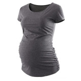 Amazon European and American Solid Round Neck Pregnant Women's T-shirt Modal Elastic Short Sleeve Pregnant Women's Top T-shirt Breathable and Sweat-absorbing