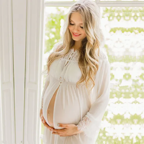 Amazon Foreign Trade Eyelash Lace Chiffon Pregnant Women's Photography Photography Photography Dress One Line Neck Lace Splice Chiffon