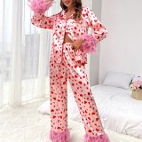 Lingeries Spring New Amazon Cross border European and American Women's Wear Valentine's Day Sweet Love Print Casual Set Pajamas