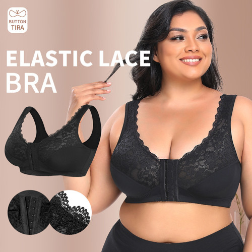 Cross border source of goods without steel rims, lace, large cup front buckle, thin European and American oversized bra BCDEF cup W210803