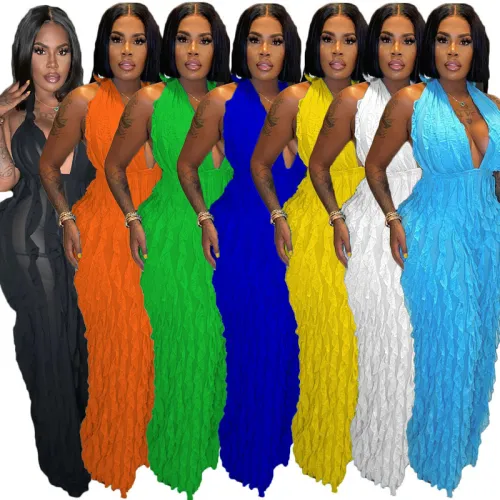 Y1261 Cross border Hot Selling New European and American Women's Spring/Summer Wave Pattern Sexy Wrapped Chest High Waist jumpsuit