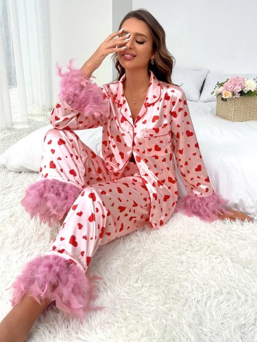 Lingeries Spring New Amazon Cross border European and American Women's Wear Valentine's Day Sweet Love Print Casual Set Pajamas