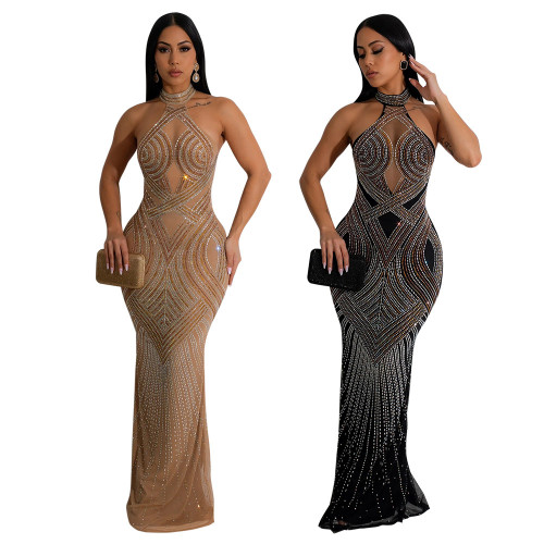 CY900985 European and American Amazon Foreign Trade New Sleeveless Wrapped Hip Hot Diamond Dress Party Evening Dress for Women