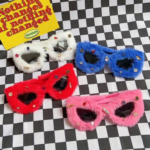 Barbie's same style plush sunglasses and headbands, women's new pink spicy girls wear trendy plush rhinestone glasses