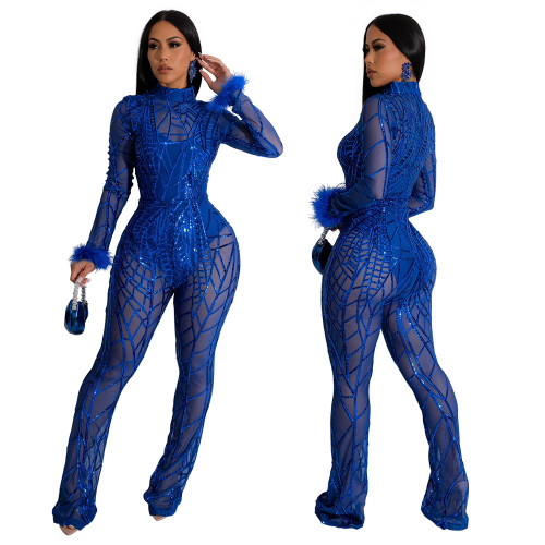 CY900992 European and American Amazon AliExpress New Sequin Slim Fit Long sleeved jumpsuit for women