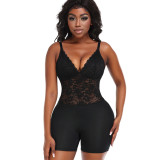 European and American foreign trade Instagram style TOPMELON oversized shapefitting buttocks, lace tight fitting suspender jumpsuit D1428