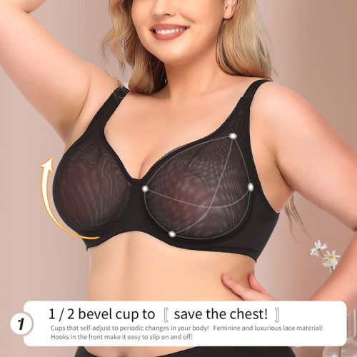 Manufacturer Direct Sales Cross border European and American Sexy Ultra thin Perspective Bra Plus Size Bra BCDEF Cup V210606