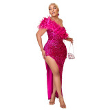 CY900955 Amazon Cross border AliExpress New Fashion Evening Dress Banquet Sequins High Split Long Dress Women