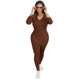 YD8792-C10 European and American women's clothing, Amazon's new fashion and leisure V-neck threaded two-piece set, cross-border women