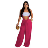 YD8786-D3 European and American women's clothing, Amazon's new fashion casual wide leg two piece shoulder strap pants, cross-border women