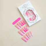 Sweetheart Master xxx Lengthened Water Pipe Wearing Armor Pink Nail Panel 3D Love Bow Strawberry Decoration Nail Beauty