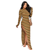 YD8793-F1 European and American Women's Wear Amazon's New Sexy Split Thread Stripe Dress Cross border Women