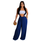 YD8786-D3 European and American women's clothing, Amazon's new fashion casual wide leg two piece shoulder strap pants, cross-border women