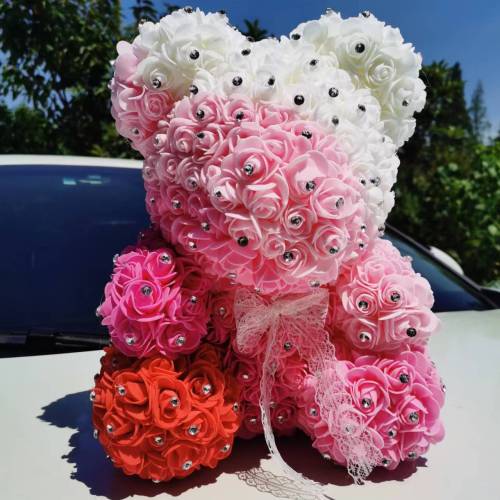 Pe simulation rose bear dot drill diy handmade immortal soap flower Qixi Valentine's Day gift to girlfriend physical store