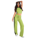 YD8777-B4 European and American women's clothing, Amazon's new fashion casual thread color blocking two-piece set, cross-border women
