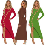 YD8776-E2 European and American Women's Wear Amazon's New Sexy Perforated Split Hollow Dress Cross border Women