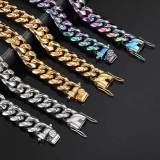 Cross border leading European and American buckle stainless steel necklace jewelry for men's hip-hop round grinding encrypted Cuban chain titanium steel bracelet