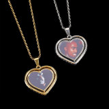 Cross border hip-hop from Europe and America, double-sided heart, rotatable photo pendant, copper inlaid zircon frame, men's necklace jewelry, women's
