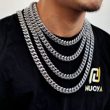 European and American cross-border zircon spring buckle titanium steel necklace jewelry stainless steel Cuban chain men's hip-hop necklace wholesale