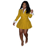 AL263 Amazon independent station European and American women's suit short skirt two-piece patchwork pleated skirt office OL jacket
