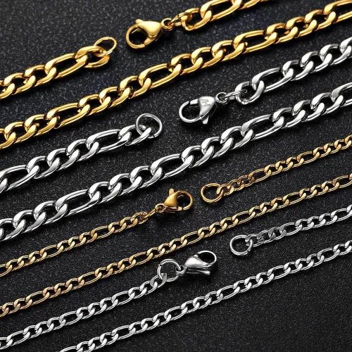 Amazon Cross border Lobster Buckle Stainless Steel Figaro Chain 3:1NK Chain Men's Titanium Steel Hip Hop Necklace Wholesale