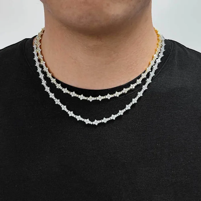 European and American Hip Hop 6.5mm Spring Buckle Aircraft Tennis Chain Zircon Necklace Jewelry Female Cross border Men's Couple Bracelet