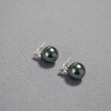 Gentle temperament, princess, same style light luxury zircon imitation pearl round, simple and versatile 925 silver needle earrings