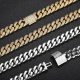 European and American hip-hop zircon necklace wholesale 12mm flip buckle double row full diamond Cuban chain trendy brand personalized men's bracelet