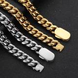 European and American hip-hop single side spring buckle stainless steel encrypted Cuban chain trendy brand titanium steel jewelry 18K gold necklace bracelet