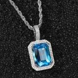 Popular hip-hop jewelry from Europe and America, square colored gemstone pendant necklace with micro inlaid zircon trendy brand men's pendant