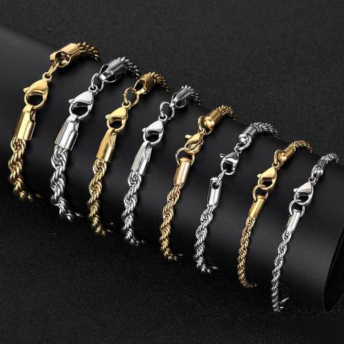 Europe and America Stainless Steel Fried Dough Twists Chain Men's Bracelet Fashion 18K Gold Button Rope Chain Titanium Steel Bracelet Factory Wholesale