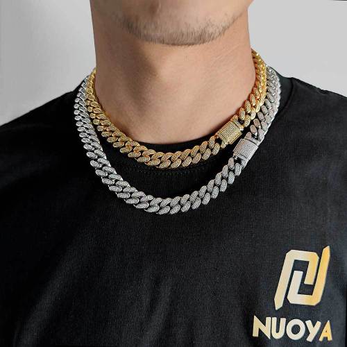European and American hip-hop zircon necklace wholesale 12mm flip buckle double row full diamond Cuban chain trendy brand personalized men's bracelet