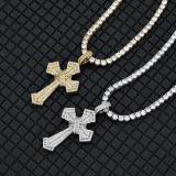 European and American cross-border hip-hop cross zircon pendant personality necklace trendsetter full diamond men's pendant jewelry wholesale