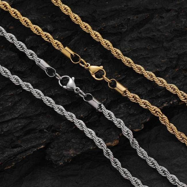 Cross border Europe and America Hip Hop Stainless Steel Necklace Fried Dough Twists Chain Tide Brand Titanium Steel Bracelet Button Rope Chain 18K Gold Necklace Wholesale