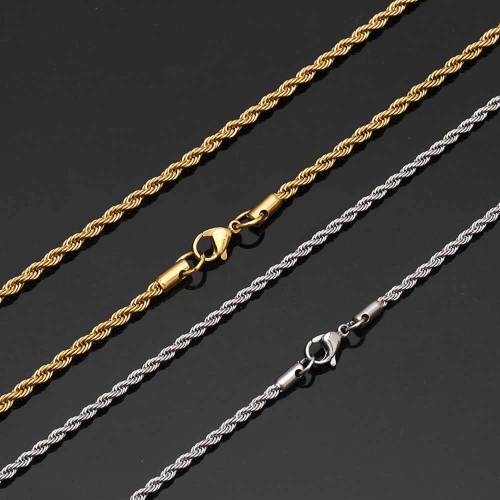 Cross border Europe and America Hip Hop Stainless Steel Necklace Fried Dough Twists Chain Tide Brand Titanium Steel Bracelet Button Rope Chain 18K Gold Necklace Wholesale