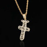 European and American cross-border hip-hop cross zircon pendant personality necklace trendsetter full diamond men's pendant jewelry wholesale