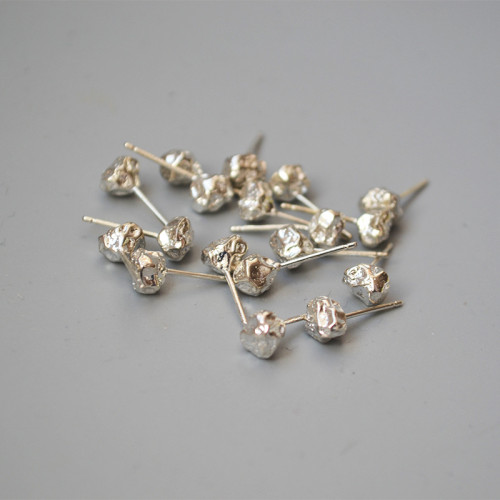 A textured irregular silver imitation volcanic lava ore stone, 925 silver needle earrings, versatile temperament for women